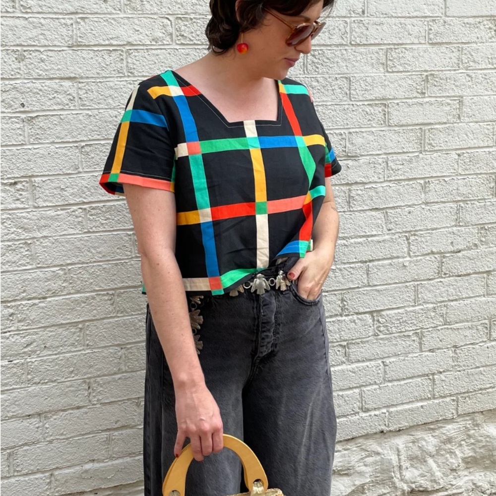 Ersa Fibers Chunky Windowpane Linen Crop BNWT